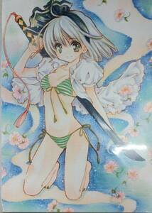 Art hand Auction Doujin Illustration dessinée à la main Projet Touhou Youmu Konpaku maillot de bain bikini taille A4, des bandes dessinées, produits d'anime, illustration dessinée à la main