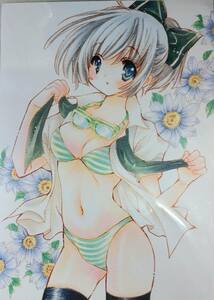 Art hand Auction Doujin Illustration dessinée à la main Touhou Project Konpaku Youmu Maillot de bain Bikini Taille A4, des bandes dessinées, produits d'anime, illustration dessinée à la main