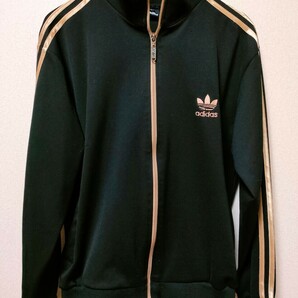 90s★adidas ジャージ アディダス トラックジャケット ビンテージ 黒金ライン L 古着の画像1