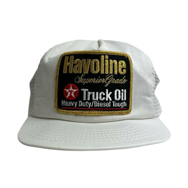 【キャップ/帽子】アメリカ製 Havoline (ハボリン) TEXACO トラッカーキャップ メッシュキャップ ワッペン ホワイト 白