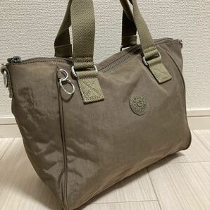 美品 kipling キプリング レディース メンズ ハンドバッグ トートバッグ マザーズバッグ ナイロン カーキ ブラウン 軽量 頑丈 ブランドの画像2