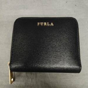 060307 257374 FURLA　フルラ　二つ折り財布　ブラック　レザー　服飾小物　ブランド　USED品