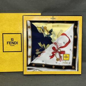 060327 257222-1 FENDI　フェンディ　スカーフ　ストール　ハンカチ　ブランド　綿100％　箱付き　USED品