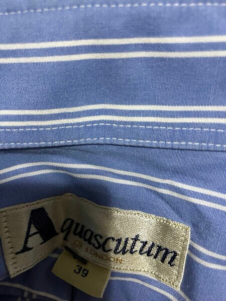 Aqua scutum アクア　スキュータム　半袖　ストライプ　シャツ　ブルー　BLUE L 39