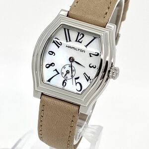 箱付き HAMILTON 腕時計 スモセコ トノー アラビアン クォーツ quartz ミネラルクリスタル シェル シルバー 銀 ハミルトン Y577