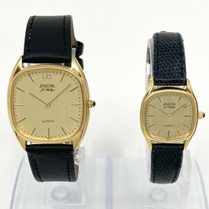 ペアウォッチ ENICAR JP Phillipe 腕時計 ストーン バーインデックス 2針 クォーツ quartz ゴールド 金 エニカ Y595