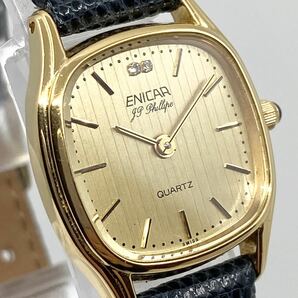 ペアウォッチ ENICAR JP Phillipe 腕時計 ストーン バーインデックス 2針 クォーツ quartz ゴールド 金 エニカ Y595の画像5