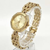 LANCEL PARIS 腕時計 ブレスウォッチ ストーンベゼル 3針 クォーツ quartz ゴールド 金 ランセル Y629_画像2