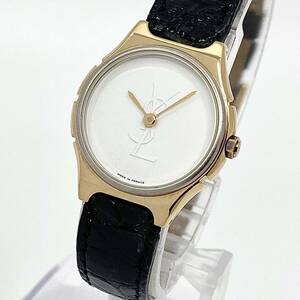 YVES SAINT LAURENT 腕時計 ロゴ文字盤 2針 クォーツ quartz ゴールド 金 クロコ レザーベルトYSL イブサンローラン Y644