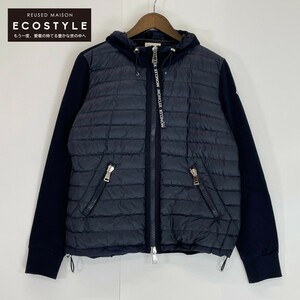 美品/国内正規 MONCLER モンクレール E10938459800 MAGLIA CARDIGAN ナイロン/コットン切替 ダウンジャケット M ネイビー レディース