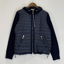 美品/国内正規 MONCLER モンクレール E10938459800 MAGLIA CARDIGAN ナイロン/コットン切替 ダウンジャケット M ネイビー レディース_画像2