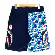 【美品】A BATHING APE アベイシングエイプ 001SPI301018M ABC CAMO SIDE SHARK スウェット ハーフパンツ/ ボトムス S ネイビー メンズ_画像2