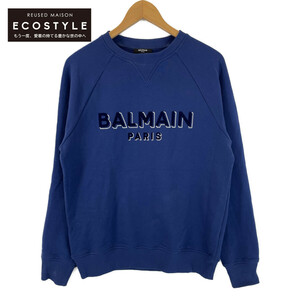 BALMAIN バルマン BH1JQ005BB99 23FW メタリックフロック スウェットシャツ ブルー M トップス コットン メンズ 中古