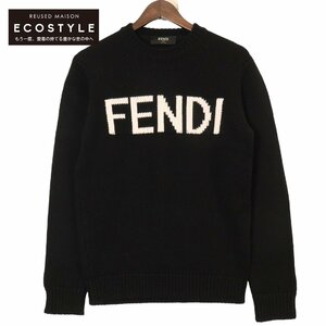 FENDI Fendi черный FZZ387 Logo вырез лодочкой вязаный черный 46 tops шерсть мужской б/у 