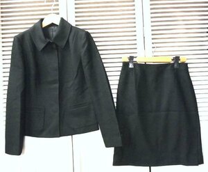 Harrods☆ハロッズ☆ウールカシミヤ ツイード スカートスーツ 2 M 黒 ブラック ジャケット セットアップ 上品 秋冬 上質素材 日本製 美品
