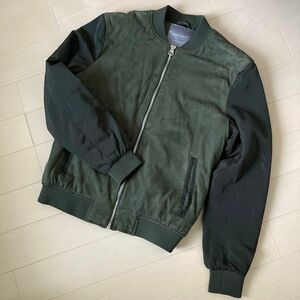 ZARA MAN EUR:M MEX:40 薄綿ブルゾン　ナイロン　スエード　カーキ　ポリエステル100%