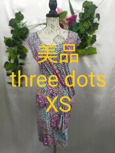 美品 スリードッツ カットソーワンピース XS レーヨンジャージプリント