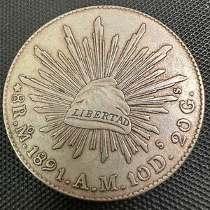 古錢　メキシコ　1891年 大型コイン G36 大型銀貨 貿易銀 重さ26.5g