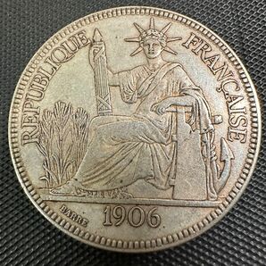 古銭　硬貨 自由の女神　仏領インド支那 大型銀貨　1906年　B73 リバティ　コイン　貿易銀 重さ26.5g