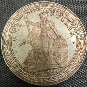 英領 香港 貿易銀　1911年 海外古銭 銀貨　壹圓 貨幣 硬貨 通貨 英国 1ドル Q001 イギリス 古銭 大型コイン 一圓 