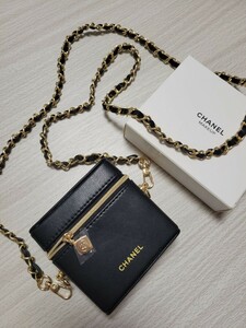 非売品 CHANEL シャネル ノベルティ コスメ バッグ ケース ポーチ ポシェット ショルダーバッグ レザー革 ブラック チェーン