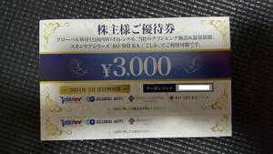 【即決・送料無料コード通知】ビジョン 株主優待券 申込有効期限2025年3月31日 グローバルWiFi利用券（6000円券）