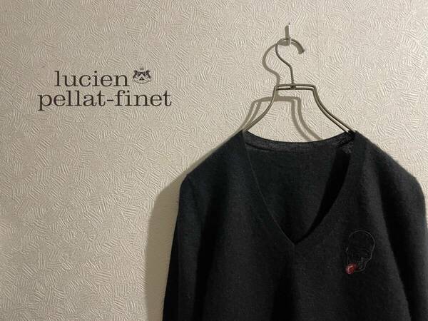 ◯ lucien pellat-finet スワロフスキー スカル カシミア ニット / ルシアン ぺラフィネ セーター Vネック ブラック XS Ladies #Sirchive