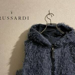 ◯ TRUSSARDI モヘア フーデッド ベスト / トラサルディ ジャケット コットン リバーシブル ネイビー 紺 40 Ladies #Sirchive