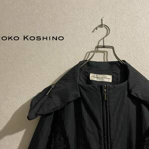 ◯ HIROKO KOSHINO ギャザー テーピング パデッド コート / ヒロココシノ バルーン ストライプ ブラック 黒 38 Ladies #Sirchive