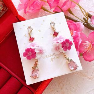 春 桜 ジルコニア 雫 お洒落 ハンドメイド アクセサリー ピアス イヤリング