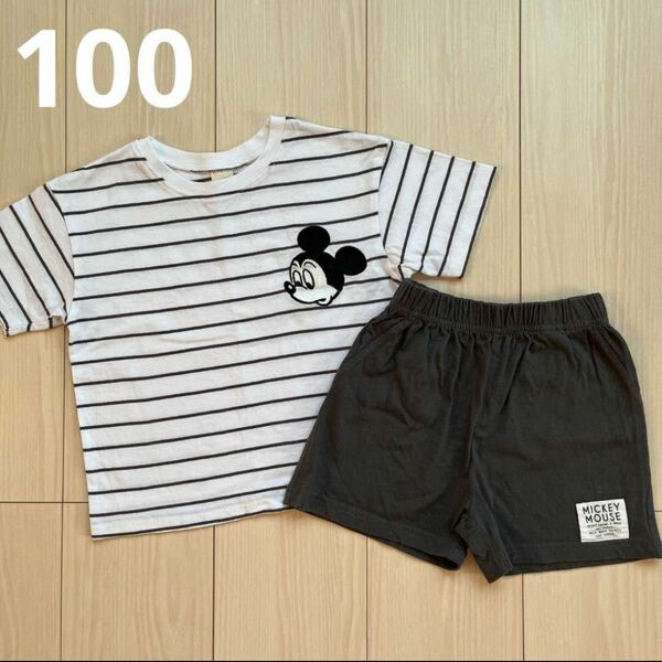 【Disney】ディズニー リトシー ミッキー ボーダー セットアップ Tシャツ ハーフパンツ 100