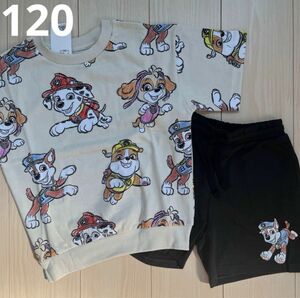 【パウパトロール】マーシャル チェイス ラブル 総柄 スウェット Tシャツ☆ハーフパンツ キャラクター 2点セット 120