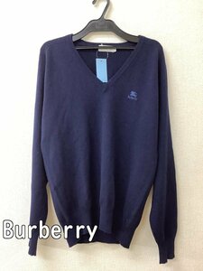 バーバリー (Burberry) ネイビーVネックニット ウールとカシミヤ サイズL