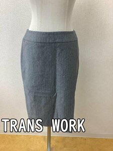 TRANS WORK トランスワーク 杢グレーに白ピンストライプ フェイク巻きスカート ストレッチ サイズ40