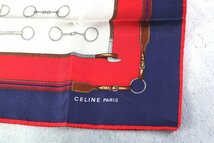 CELINE セリーヌ スカーフ ベルト レッド ネイビー 馬具 ホースビット シルク100％_画像1