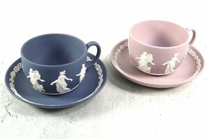 WEDGWOOD ウェッジウッド カップ＆ソーサー ピンク ブルー 2客セット ダンシングアワー ジャスパー くすみカラー 陶器 洋食器