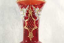 イタリア Laguna MURANO ラグーナムラノ ガラス 金彩エナメル 花瓶 フラワーベース 赤_画像6