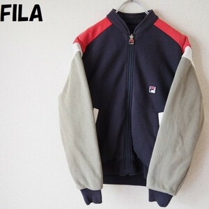 【人気】FILA/フィラ リバーシブルジップアップスウェット 切り替え ネイビーxカーキxレッド/1959