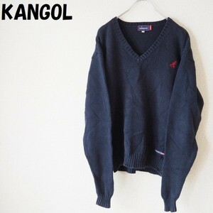 [ popular ]KANGOL/ Kangol one Point Logo V neck sweater navy size 170 big Silhouette /1162