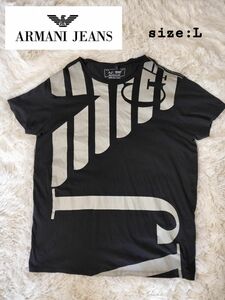 アルマーニジーンズ　Tシャツ　デカロゴ　 ブラック　Lサイズ