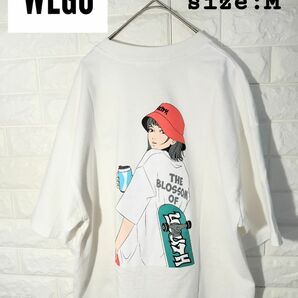 WEGO ホワイト Tシャツ　フロント刺繍　バックプリントMサイズ