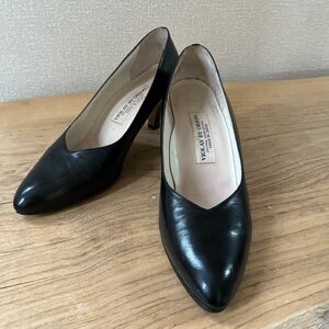 ブラック 黒 ヒール 7cmヒール パンプス レザー 靴 シューズ 24cm 日本製 フォーマル 入社式 入学式