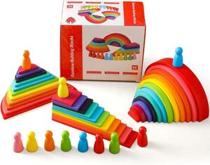 *Promise Babe Rainbow rainbow color n flannel wooden toy loading tree intellectual training toy outer box breaking equipped 