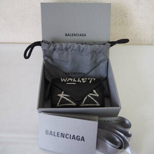 *イタリア製*BALENCIAGA/バレンシアガ*グラフティ*レザー*コンパクトウォレット*三つ折り財布*財布*ウォレット*黒*