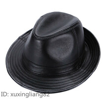 冬新品　本革　羊革　ソフト帽子 メンズ　イギリス風　ジャズ帽　紳士　男性 中折れハット 黒_画像1