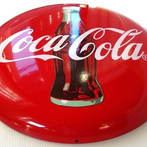 ●コカ・コーラ定番ボトルデザイン《Coca-Cola ボタン型琺瑯（ホーロー）看板》直径50㎝美品☆送料無料です!の画像2