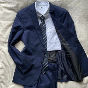 極美品【大人のお洒落】ZARA MAN ザラ スーツ スリムフィット セットアップ シングル ネイビー 2B 総裏 裏地 光沢感 M 1円 メンズ