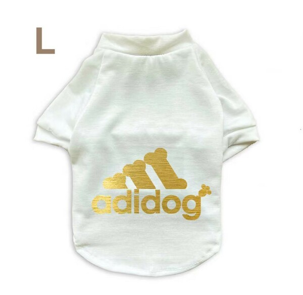 ☆新品☆adidog アディドッグTシャツLサイズ新作白犬服ペット服人気おしゃれゴールド！