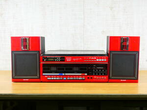 ^ that time thing sharp stereo music system GX-55/CP-55 red mini component Showa Retro electrification verification * junk @140 (3)