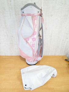 ■IGNIO イグニオ キャディバッグ ホワイト/ピンク 花柄 6分割 約2.5kg フード付き 美品＠160(02)